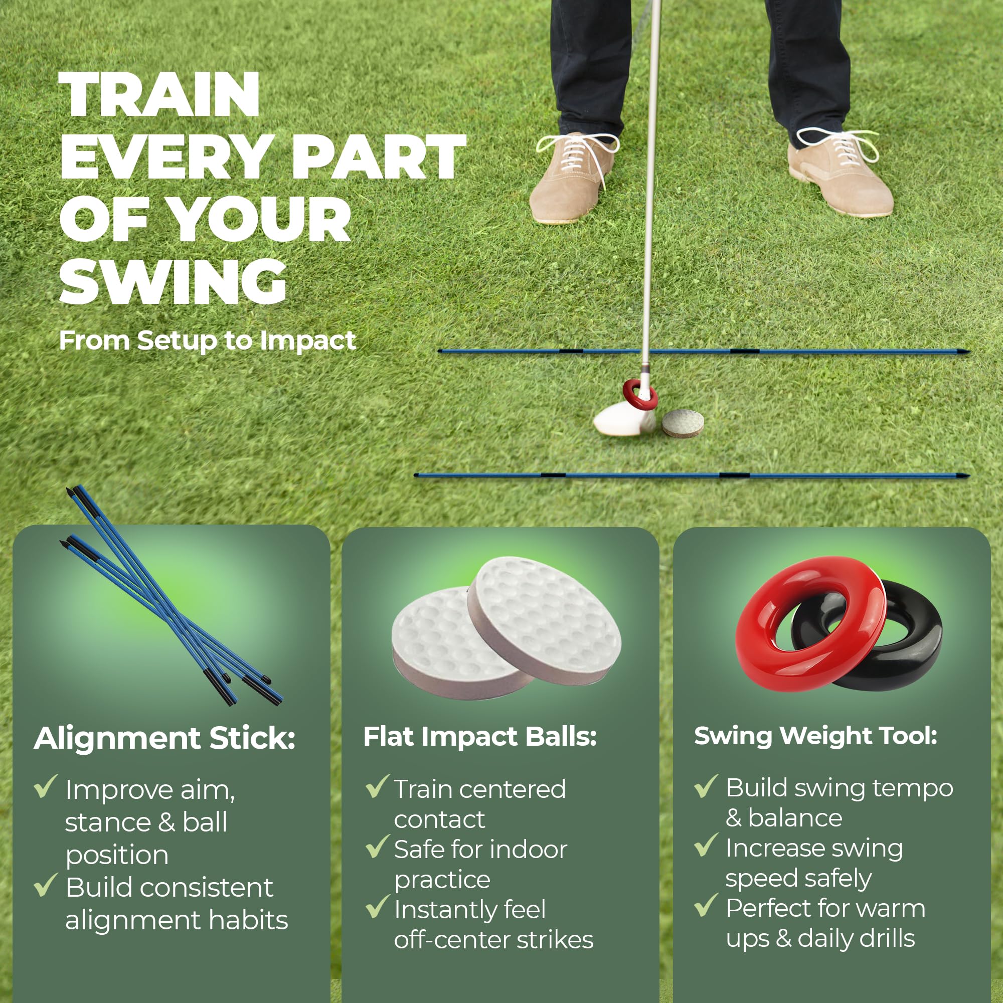 Swept Supplies weighted club attachment mounted on iron to build tempo and power