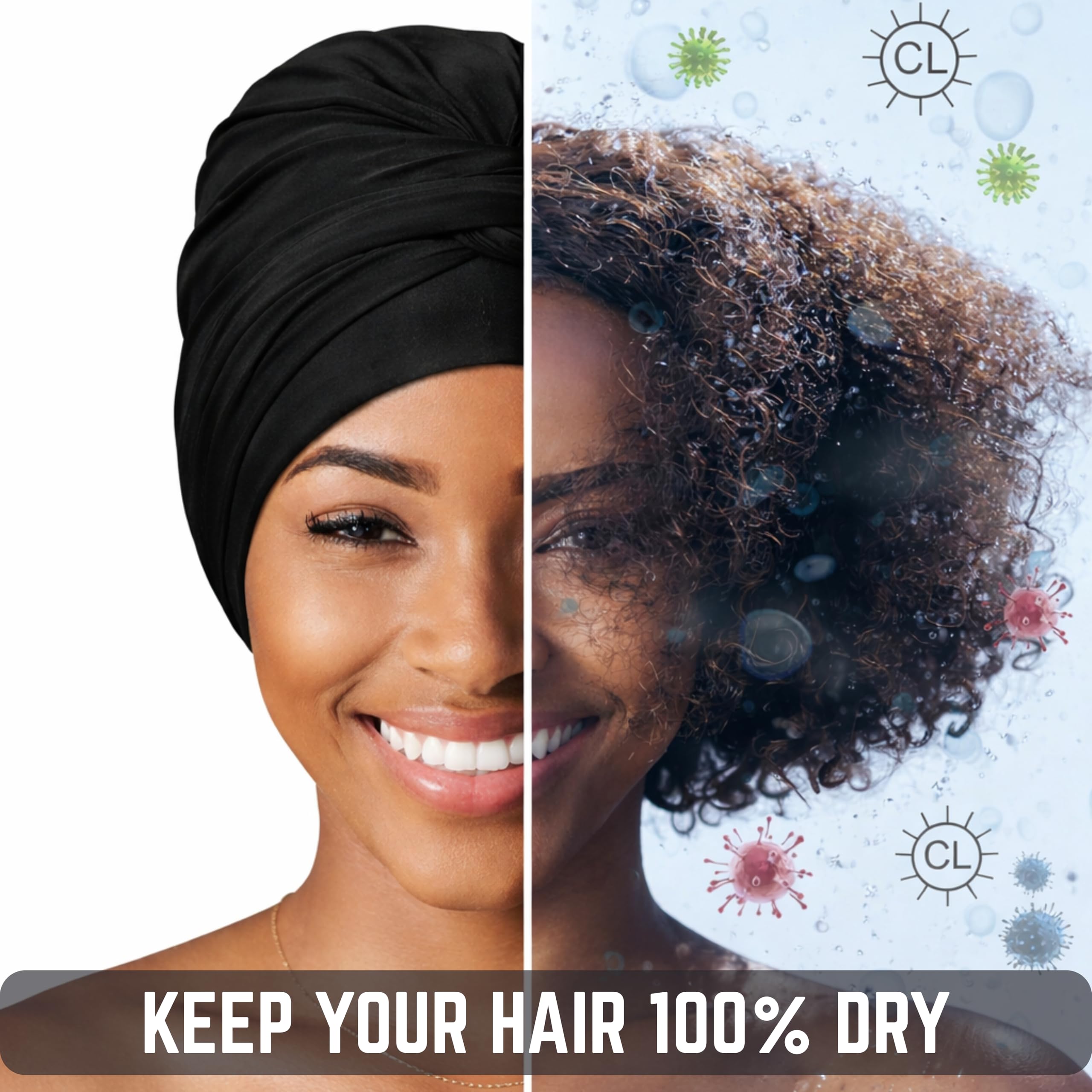 SWIG turban worn by model with braids showing secure fit and comfortable coverage