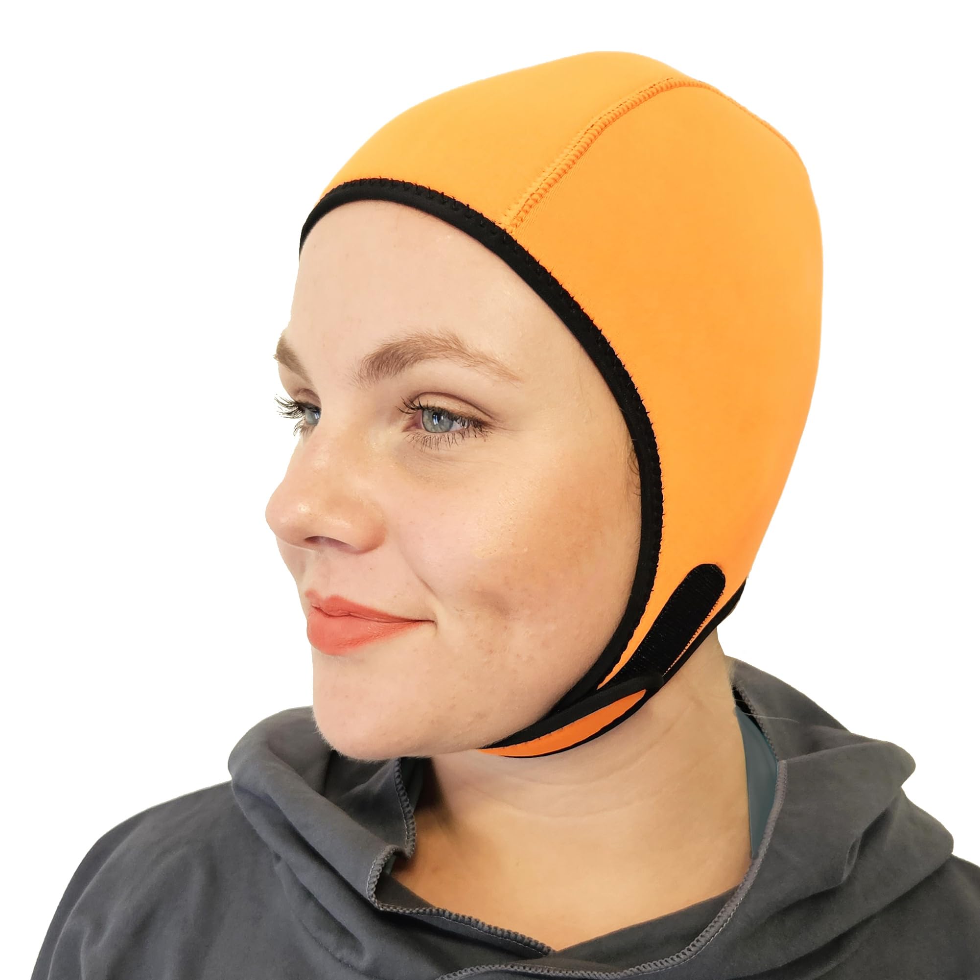 SwimCell front view orange cap showing visibility and thermal coverage