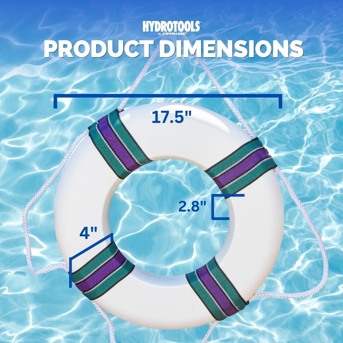 SWIMLINE life ring floating in pool illustrating easy retrieval and buoyant use
