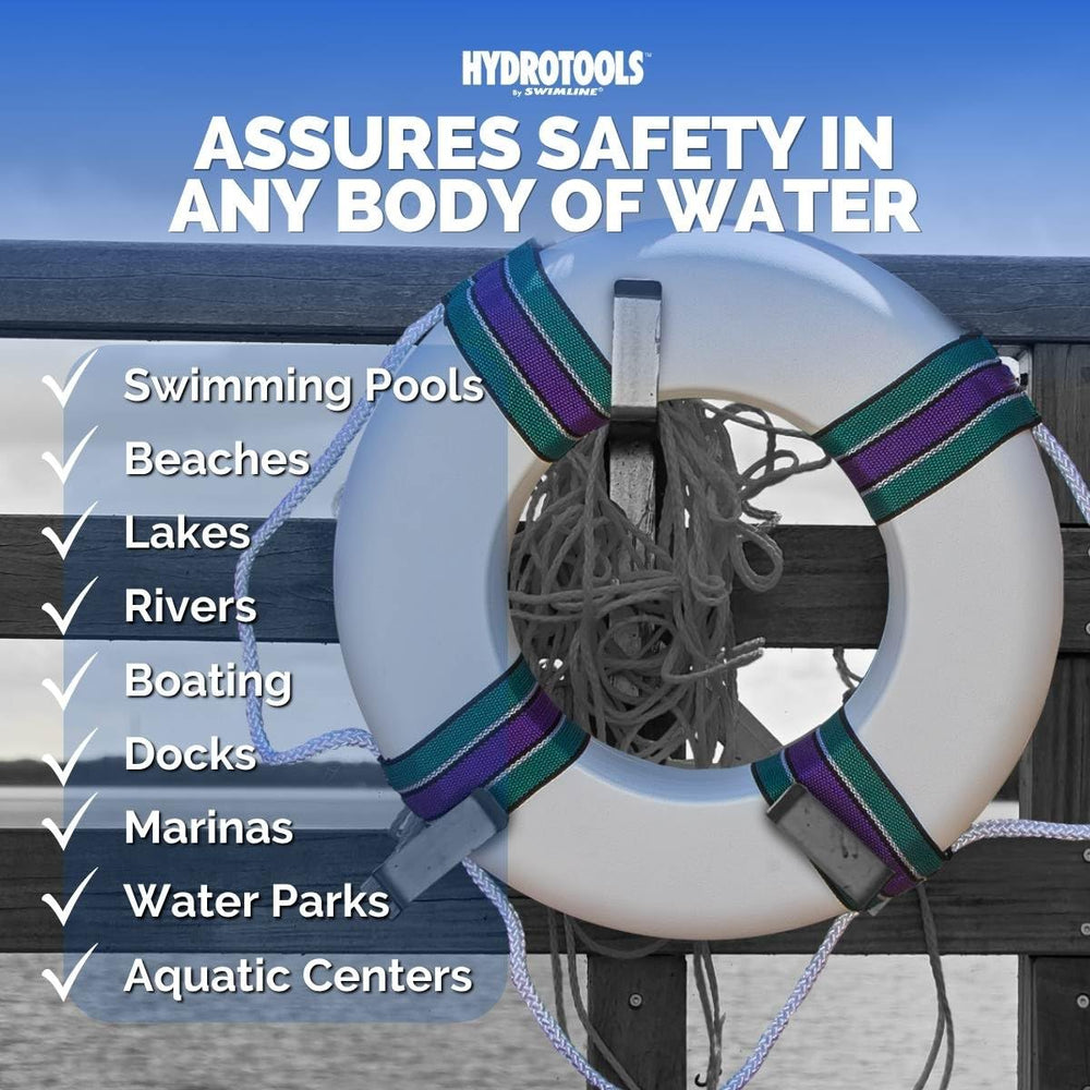 SWIMLINE ring beside towel showing scale and convenient transportability