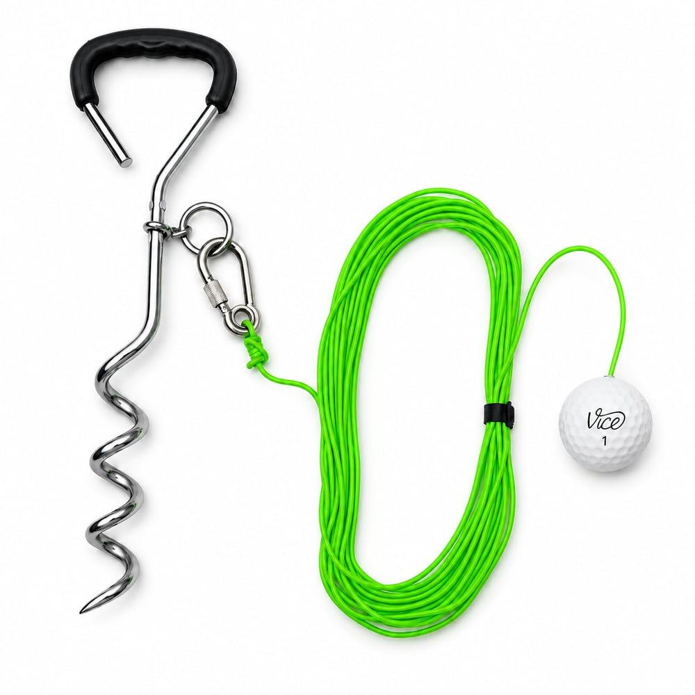 SWING AWAY! front view showing stake and tethered ball for authentic practice benefit