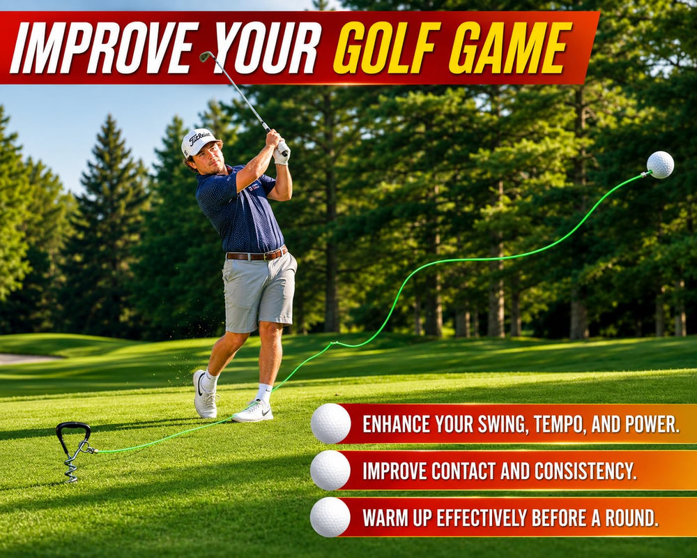 SWING AWAY! in use with a driver in a backyard showing convenient at-home practice