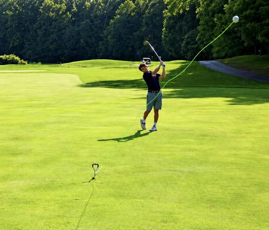 SWING AWAY! close view of iron striking a real ball illustrating true contact feedback