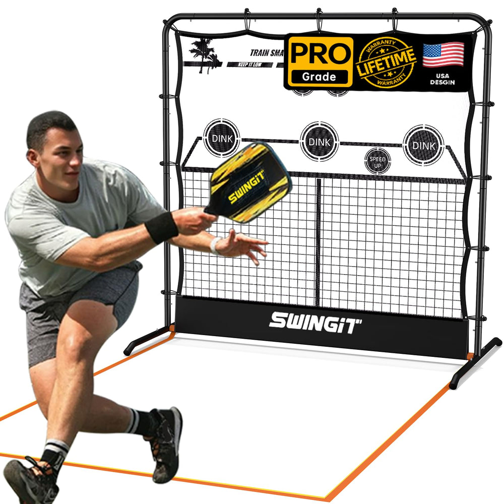 SwingIt front view showing mini net and rebounder for quick setup and practice