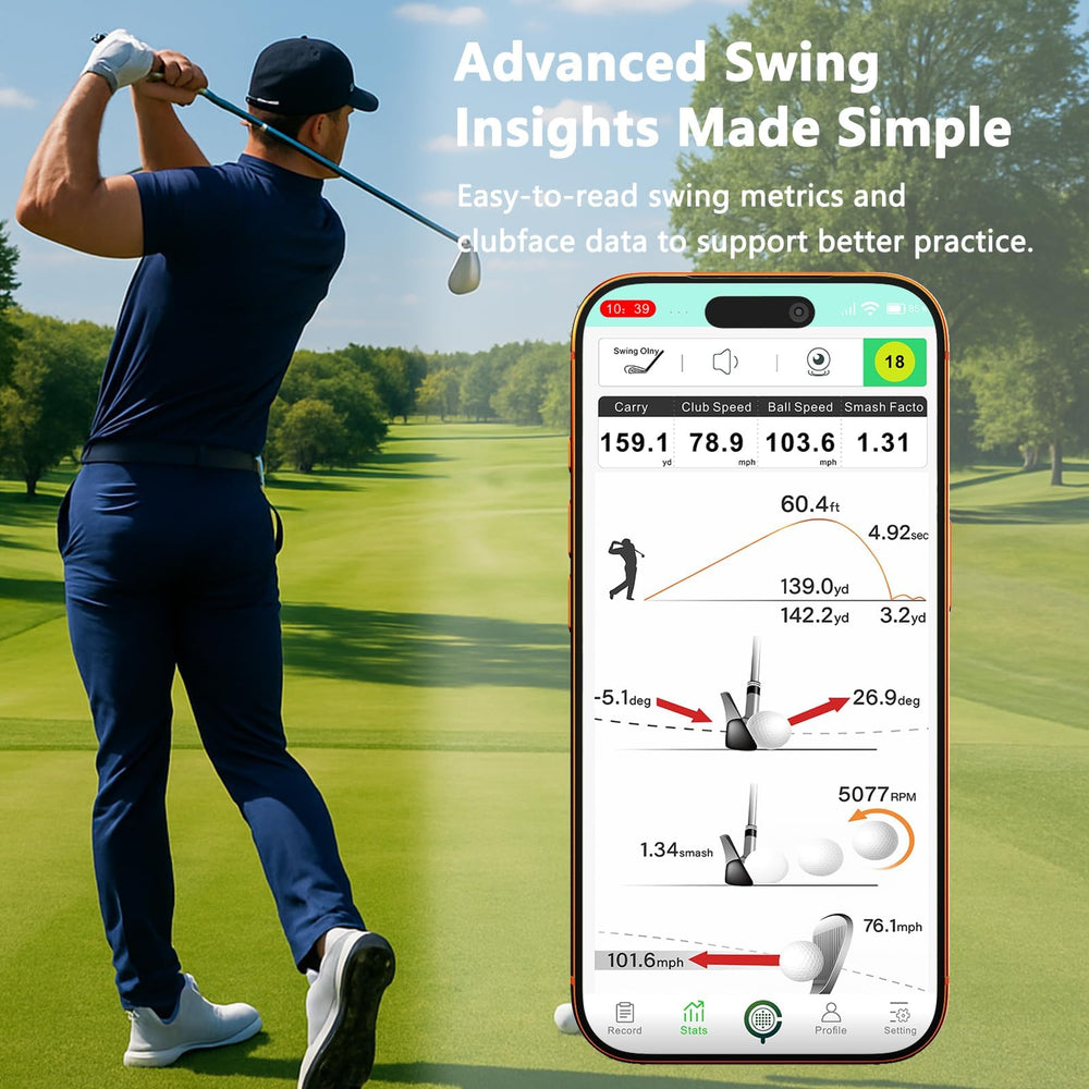 Swinora app calibration screen showing distance compensation benefits