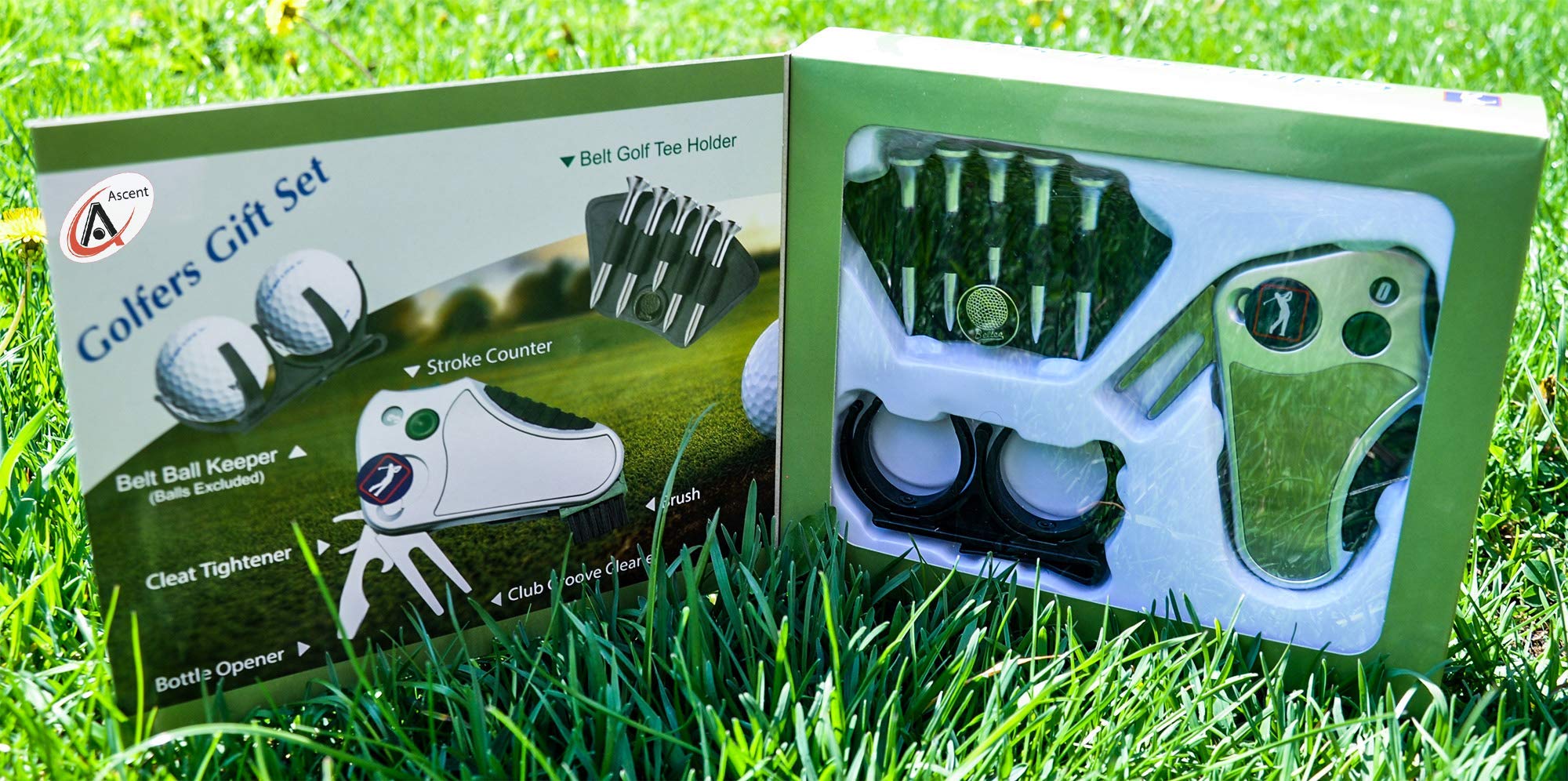 Swiss Ascent gift box packaging presented as a ready-to-give present for golf lovers
