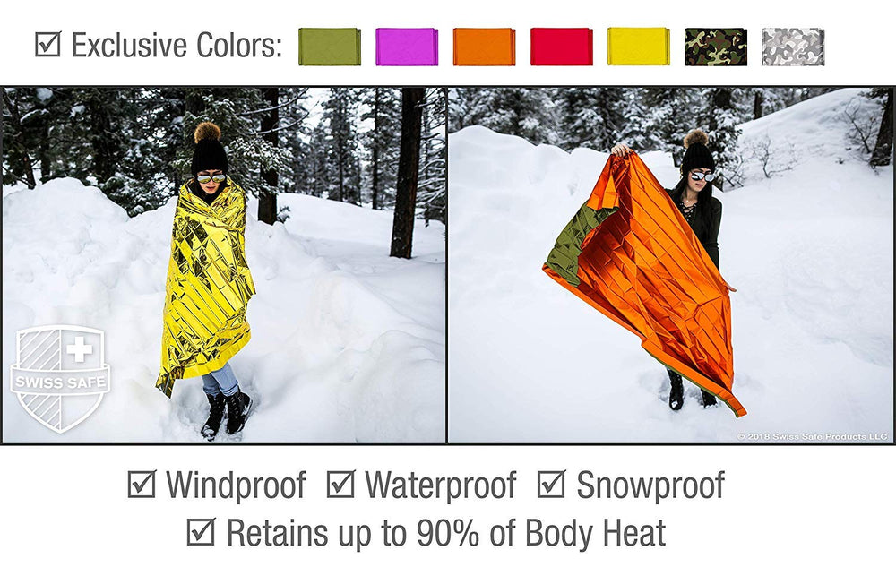 Swiss Safe blankets used at a campsite providing waterproof ground cover and shelter