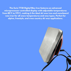 Swix iron side angle highlighting angled backplate for easier waxing motion
