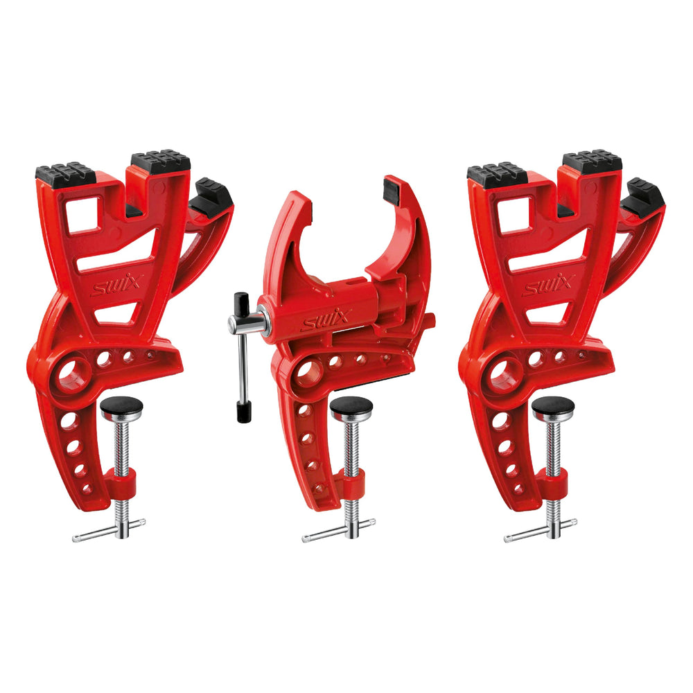 Swix front view of vise showing compact stable frame and setup benefit