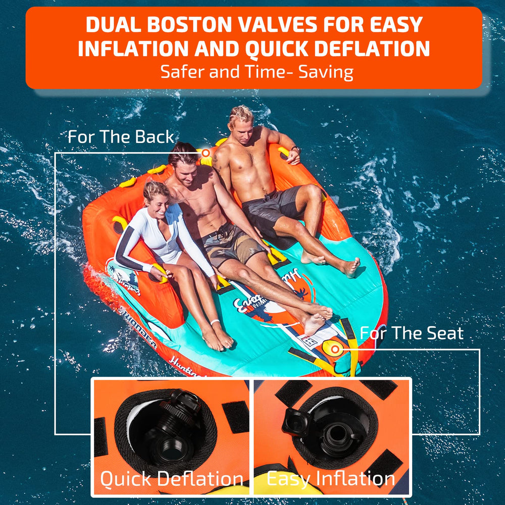 Swonder Boston valve detail enabling fast inflation and minimizing air leaks on the water