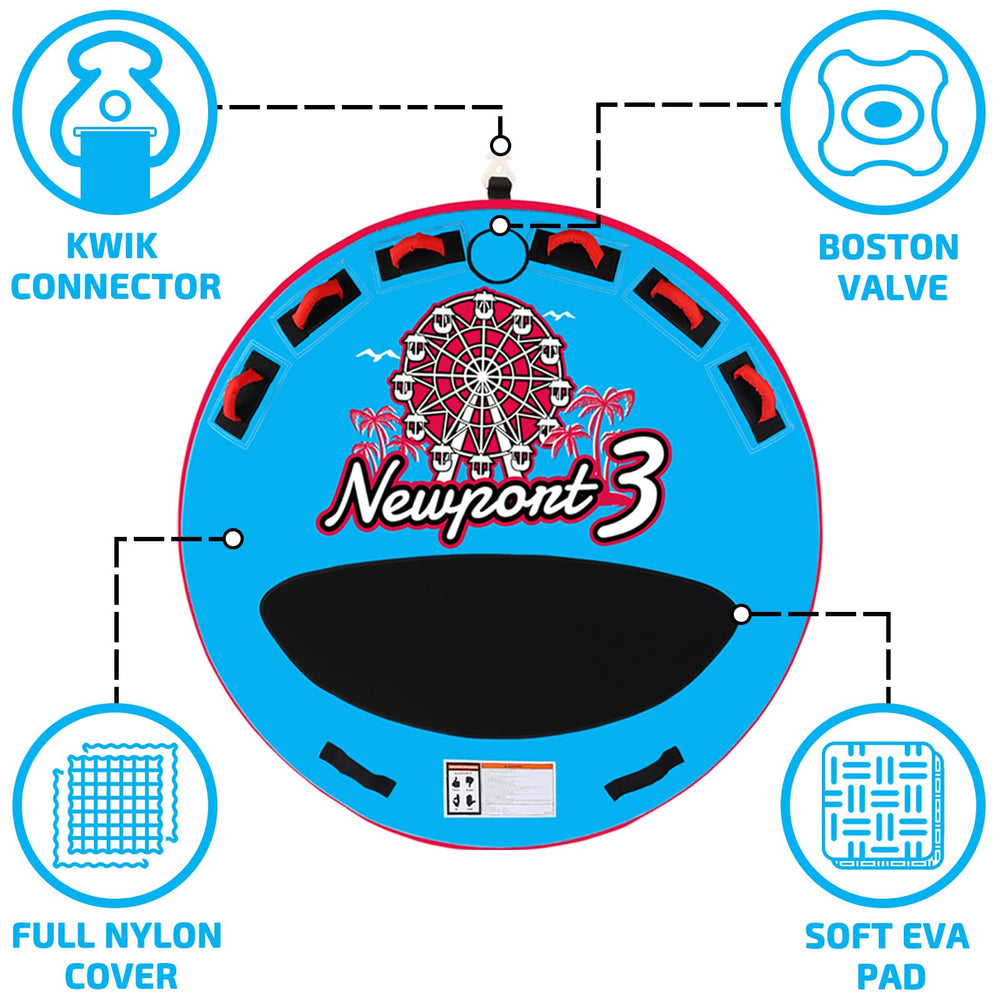 Swonder Newport in-use with three riders enjoying stable, comfortable towable performance
