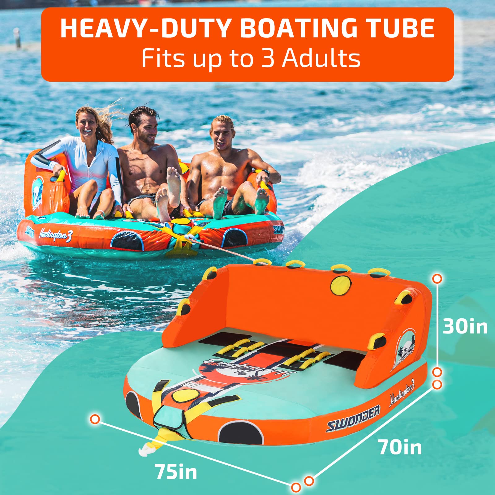 Swonder top view showing three-person seat layout and soft EVA padding for comfort