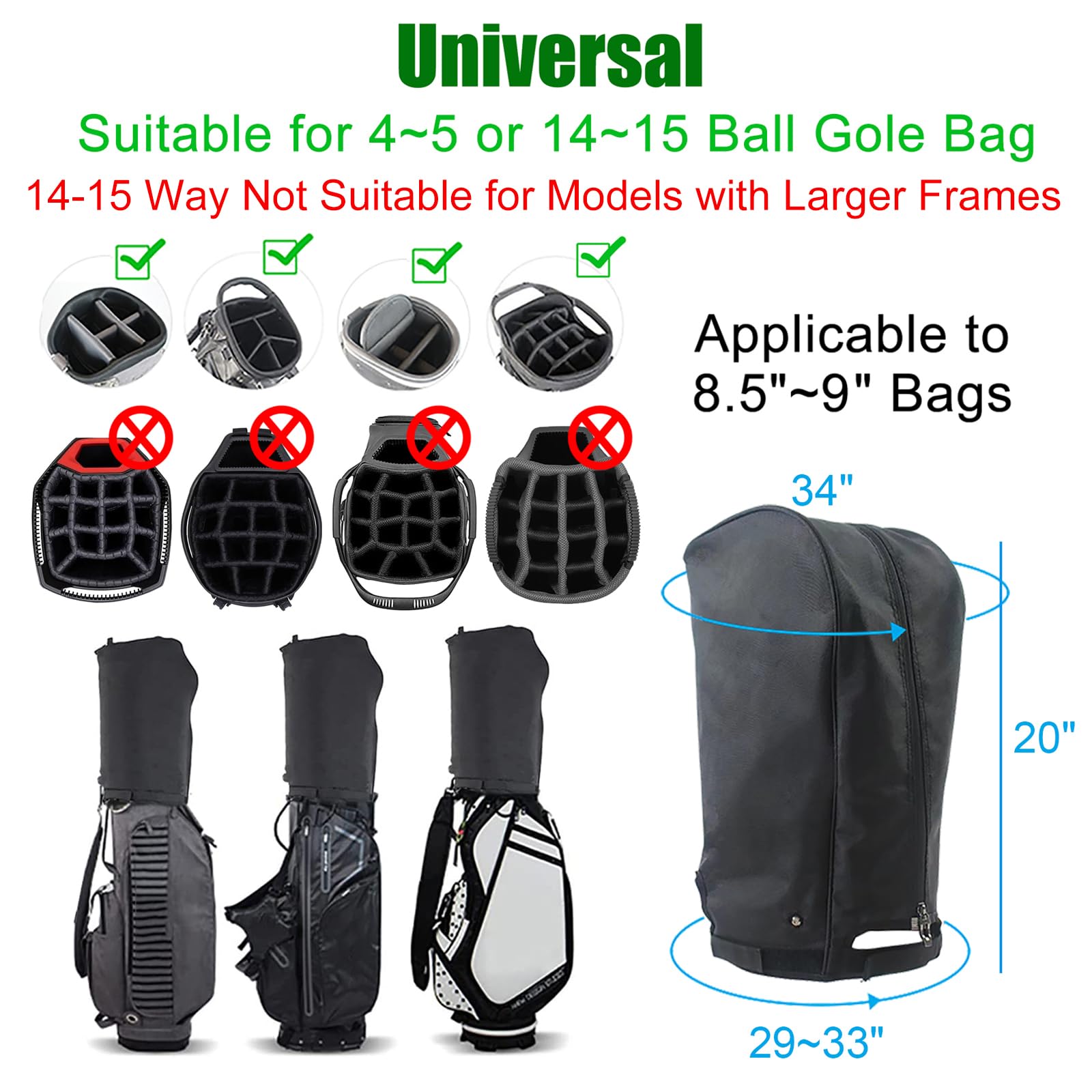 SYCFQX cover installed on a stand bag for dry clubs and easy access
