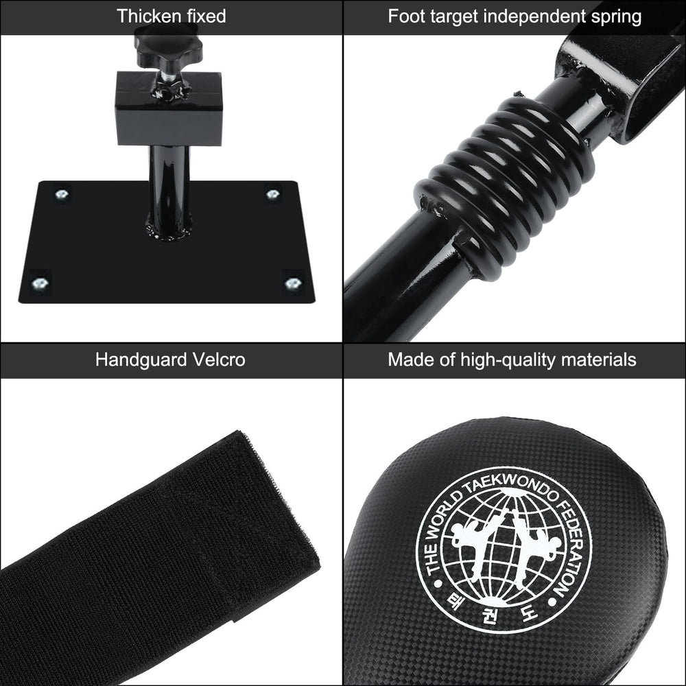 SYNTECSO kick pads in a dojo training scene illustrating hands free practice convenience