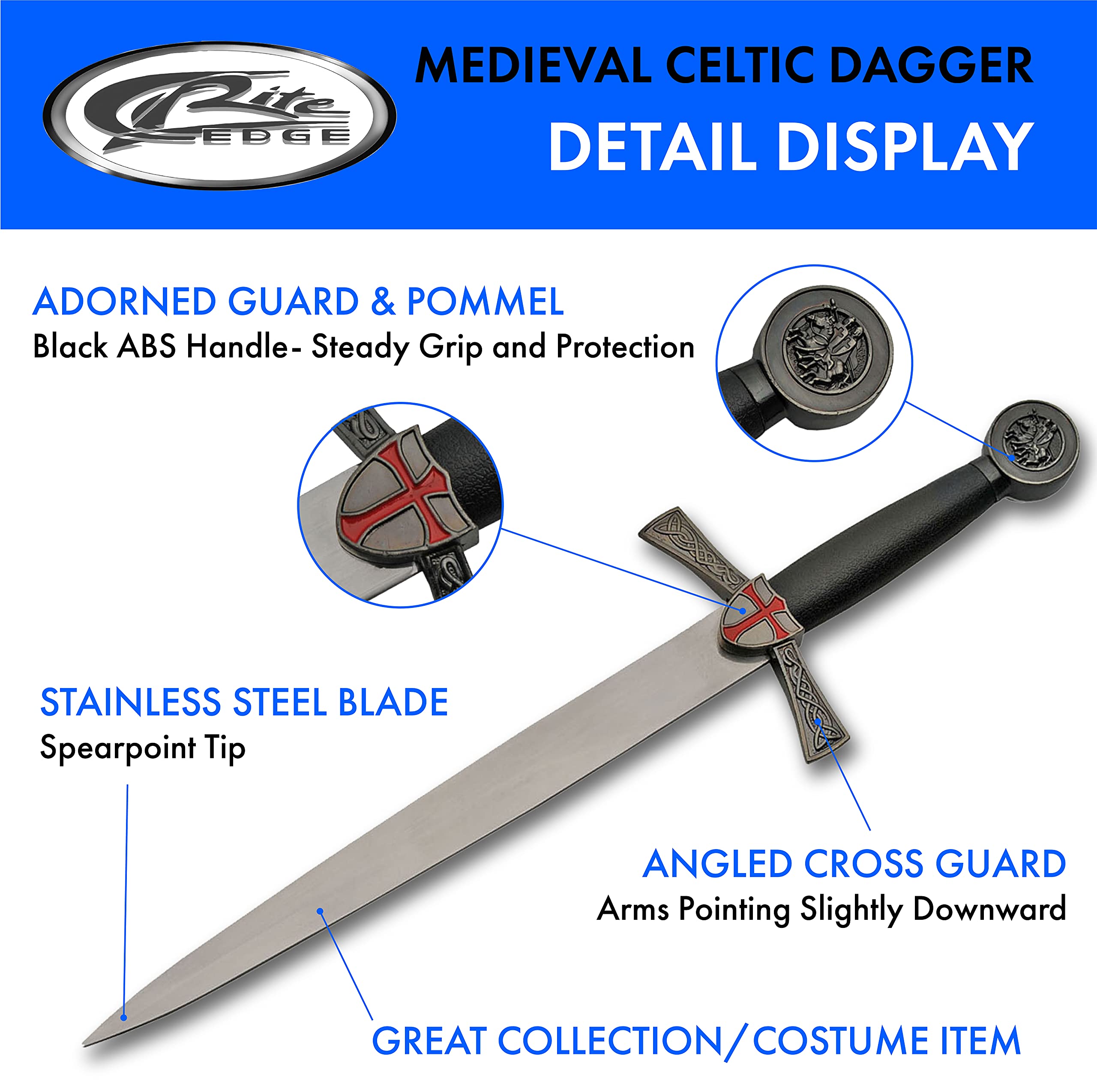 SZCO dagger handle detail in black and silver highlighting grip design and contrast