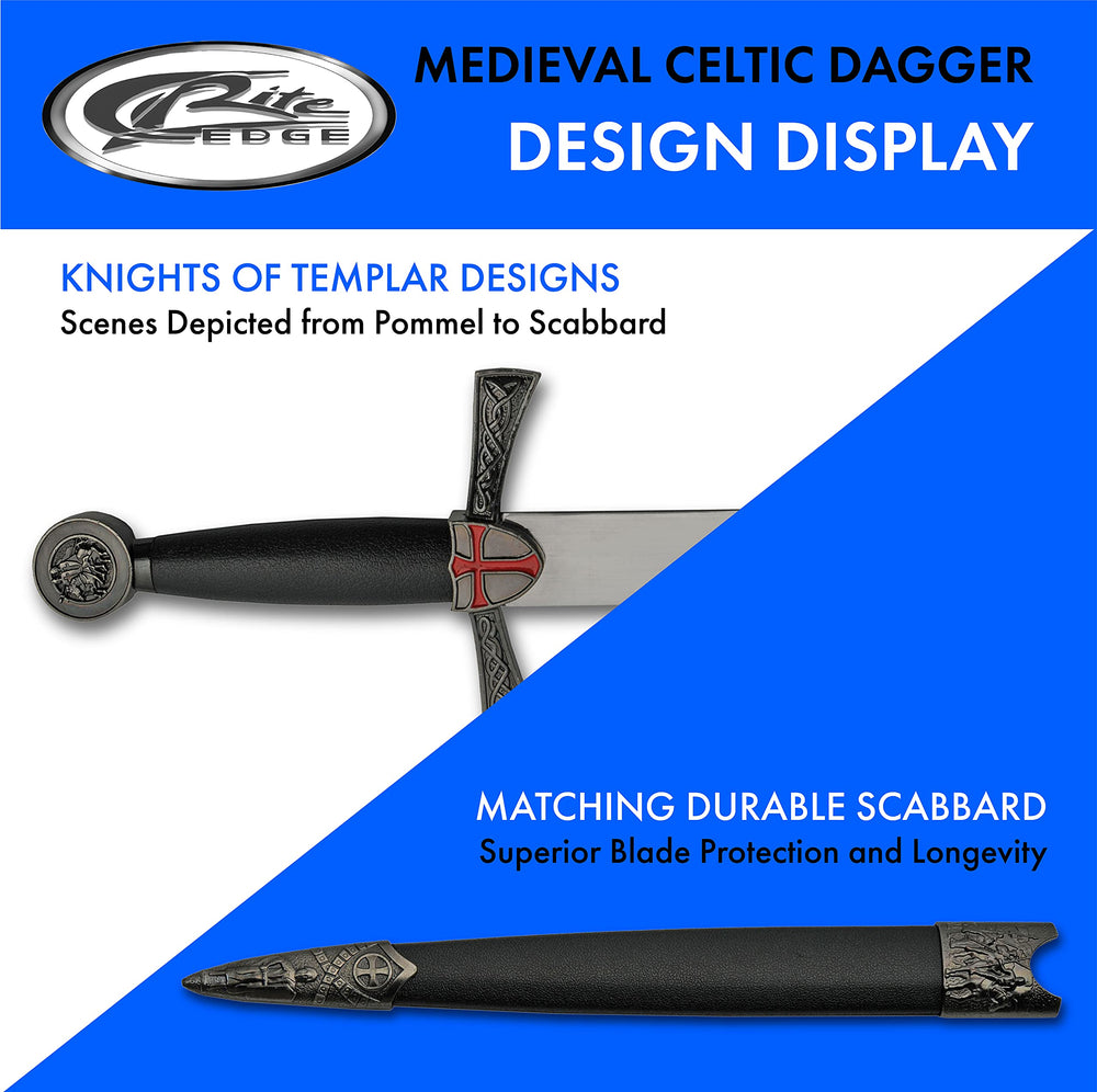 SZCO dagger with hardshell scabbard and scale comparison illustrating overall length