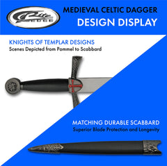SZCO dagger with hardshell scabbard and scale comparison illustrating overall length