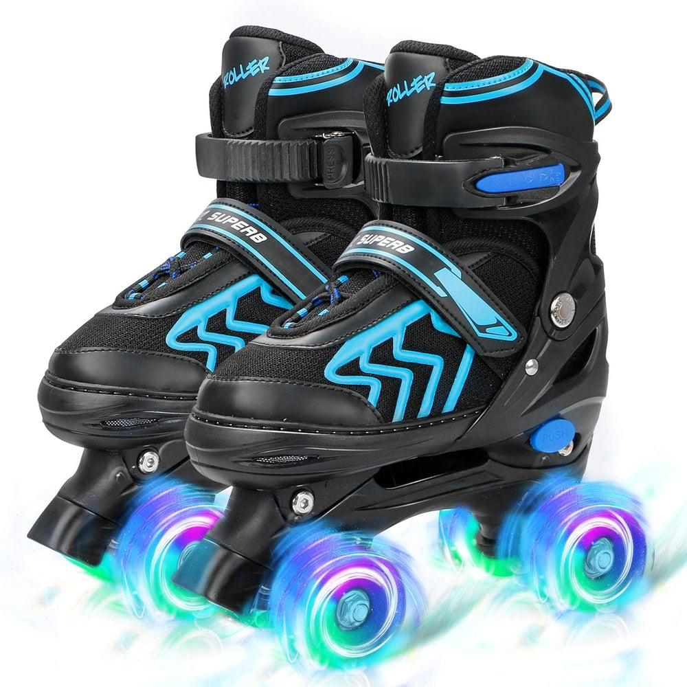 SZHZS front view of small adjustable skates shows safe fit and fun lights