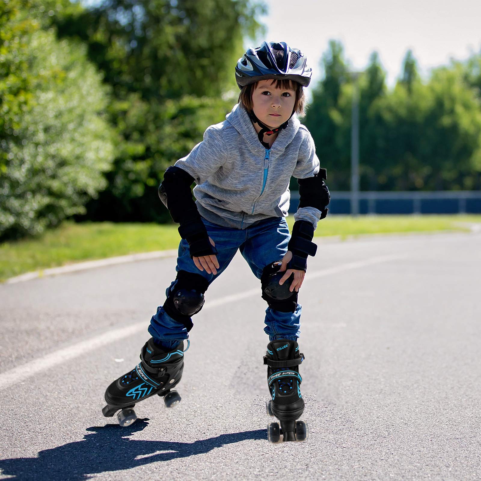 SZHZS child skating outdoors on smooth pavement showing stability and joy