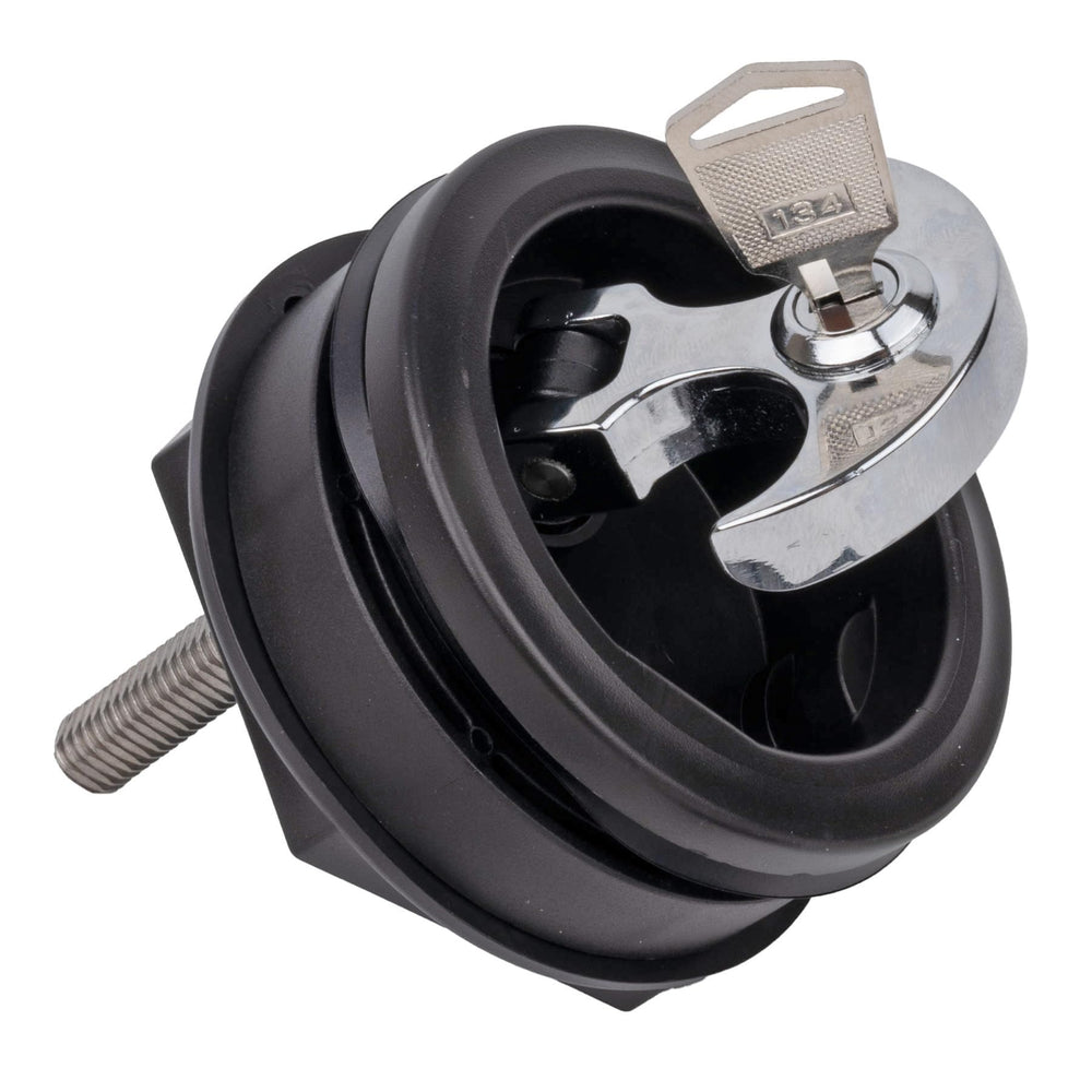 T-H Marine anchor handle lock front view showing black finish and ergonomic grip, durable and reliable