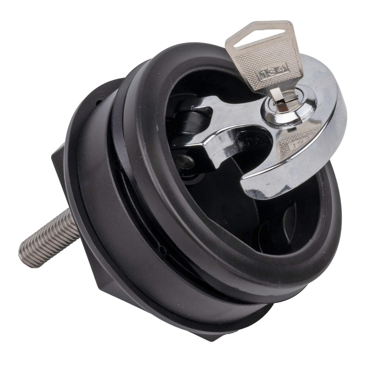 T-H Marine anchor handle lock front view showing black finish and ergonomic grip, durable and reliable