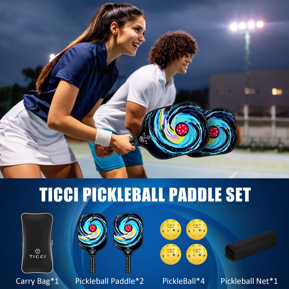 T TICCI paddles and balls on court showing ready-to-play convenience and performance benefit