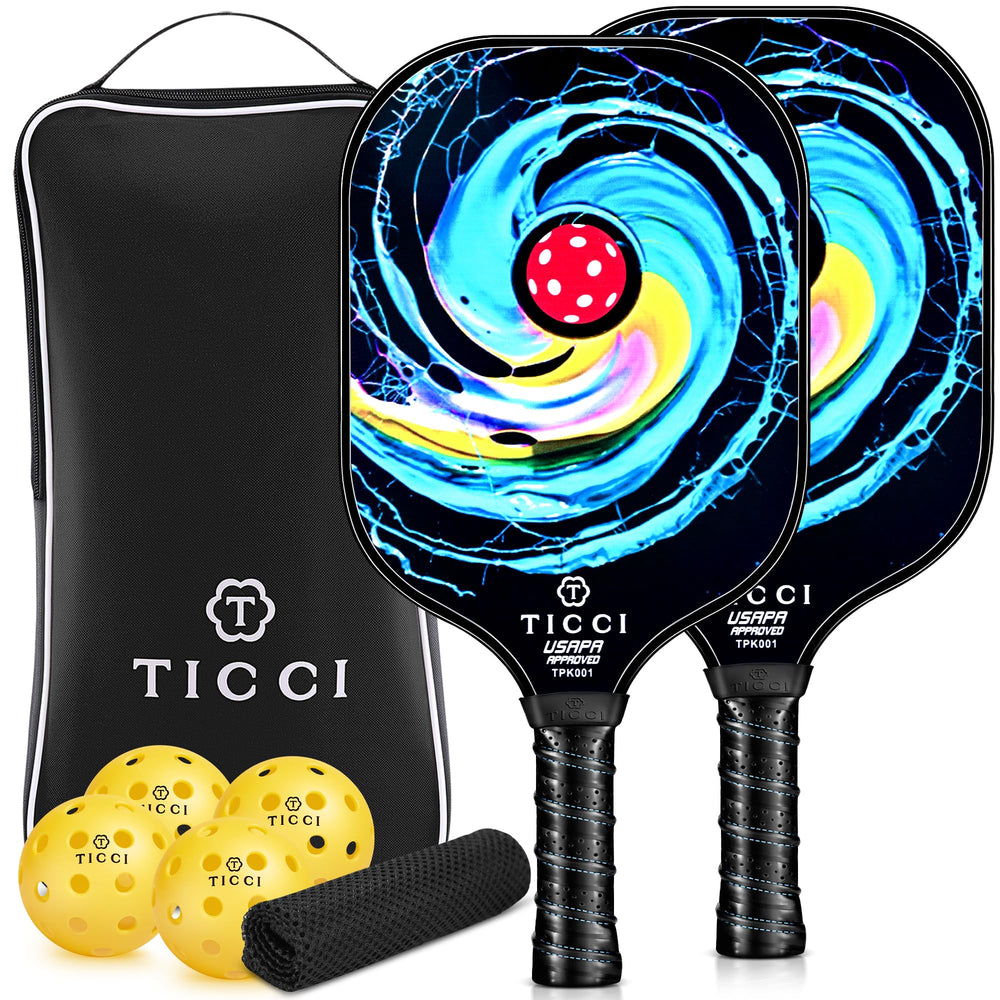 T TICCI paddles front view showing fiberglass face and tournament-ready design benefit