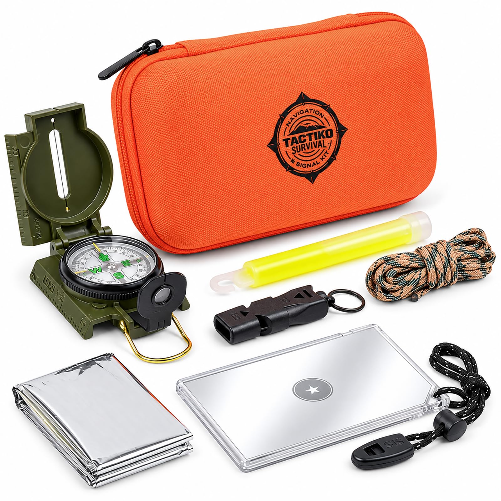 Tactiko Survival front view of compact signal kit showing case and logo, ready storage benefit