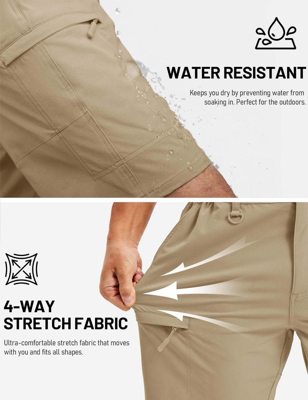 TACVASEN D-ring and waistband detail for attaching keys or sunglasses