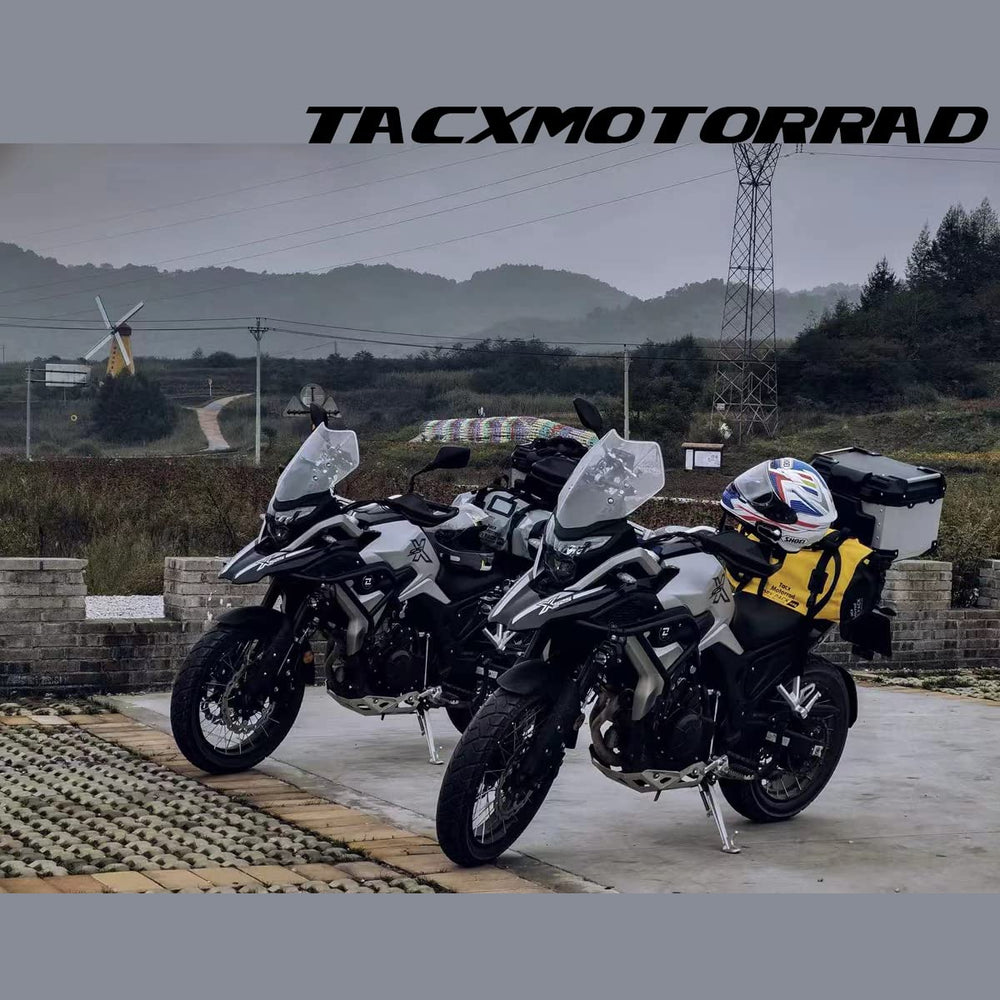 tacxmotorrad placed next to a motorcycle helmet to show 48L size and packing scale