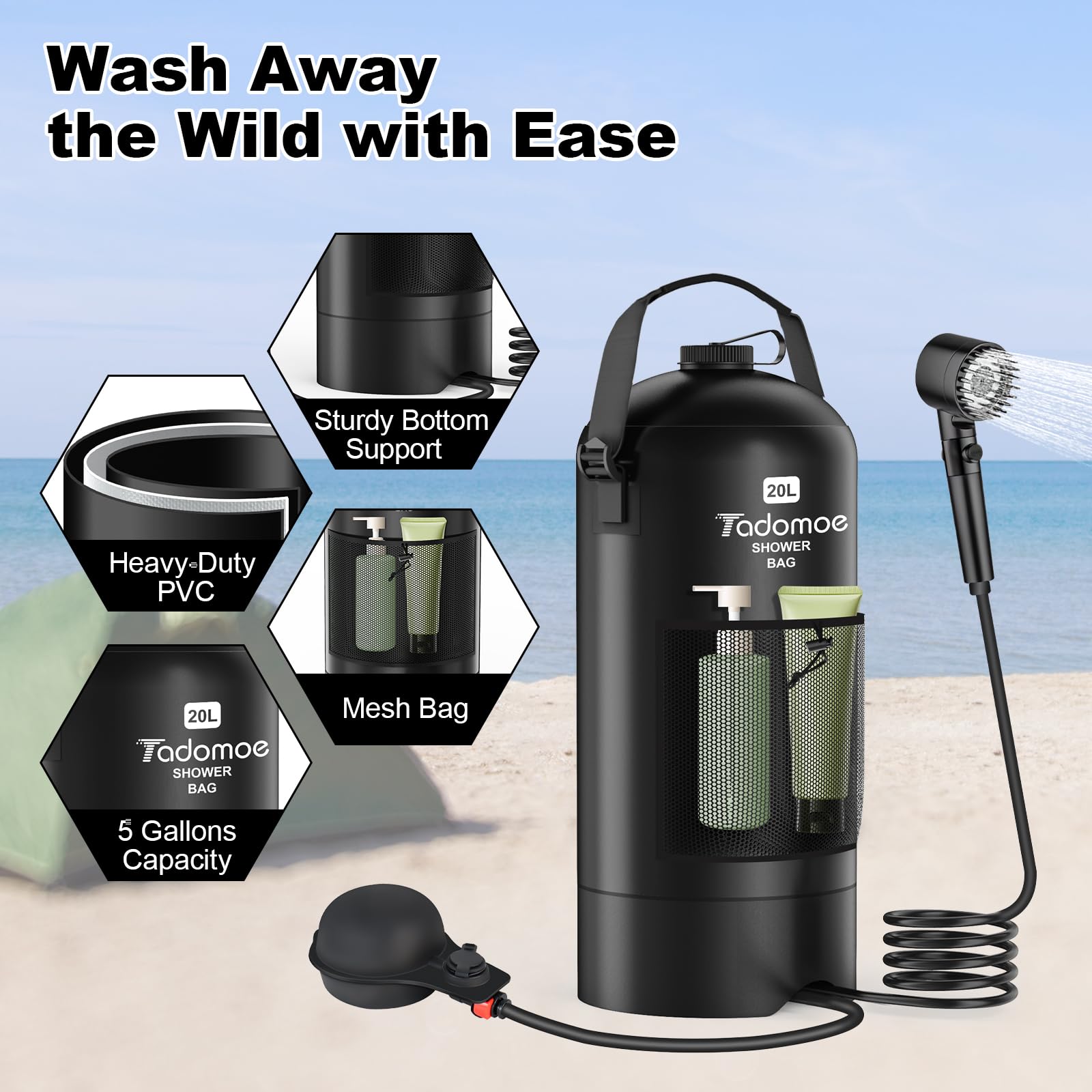 Tadomoe foot pump in action delivering steady hands-free water flow