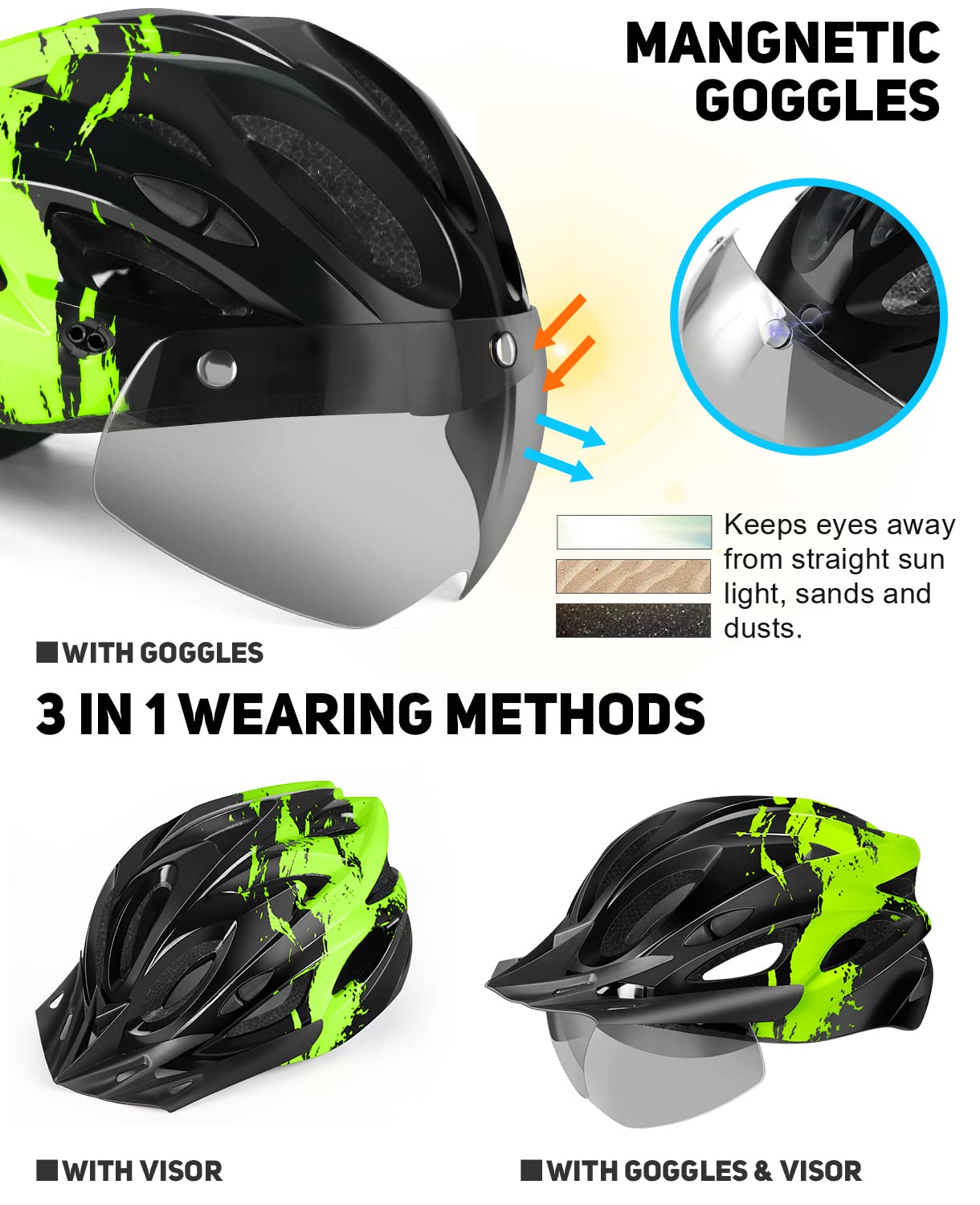 tadpole closeup magnetic goggles attached, fast on-off convenience and eye protection