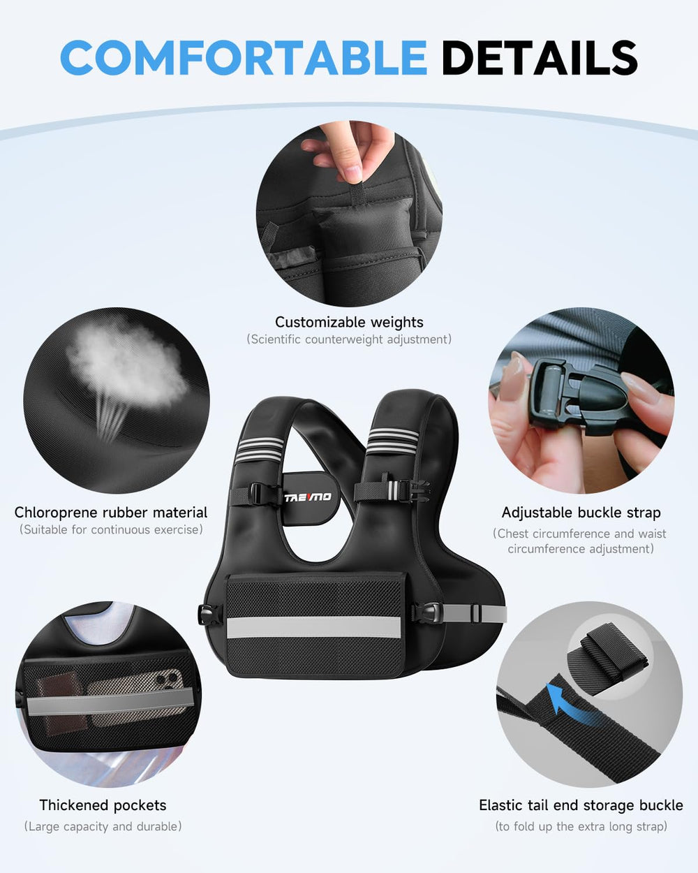 Taevno back showing reflective strips that improve visibility for outdoor training