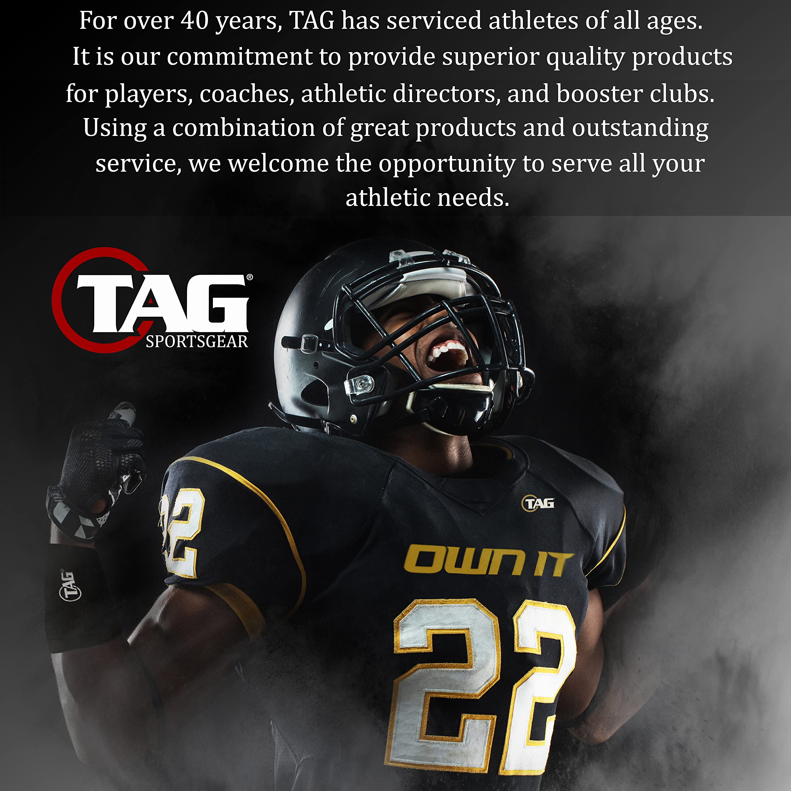 TAG shoulder pad on youth player illustrating low-profile protection during play