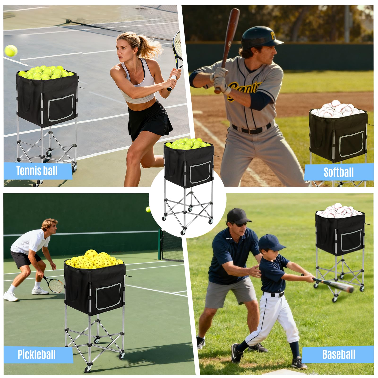 TaiAlphayi hopper in use on court enabling faster practice and no-bend pickup