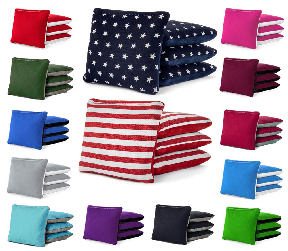 Tailgating Pros hand holds bag showing suede and canvas sides for shot options