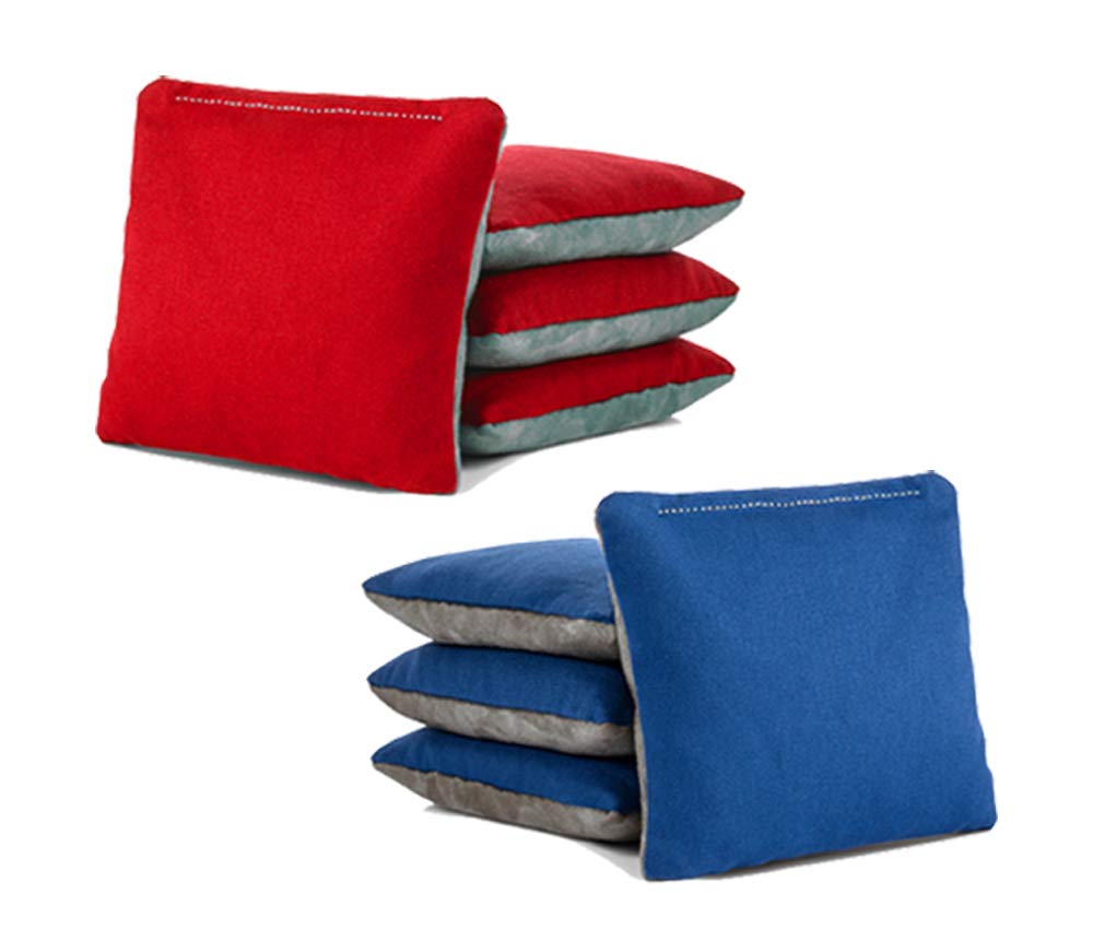Tailgating Pros front view of bag set showing red and royal suede for team visibility
