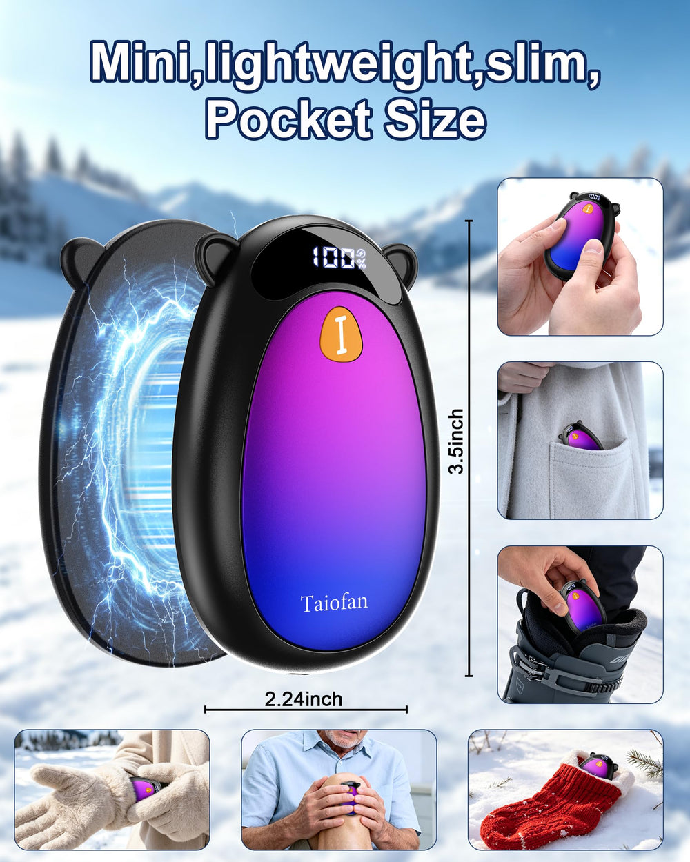 Taiofan placed inside a glove illustrating portable warmth on the go