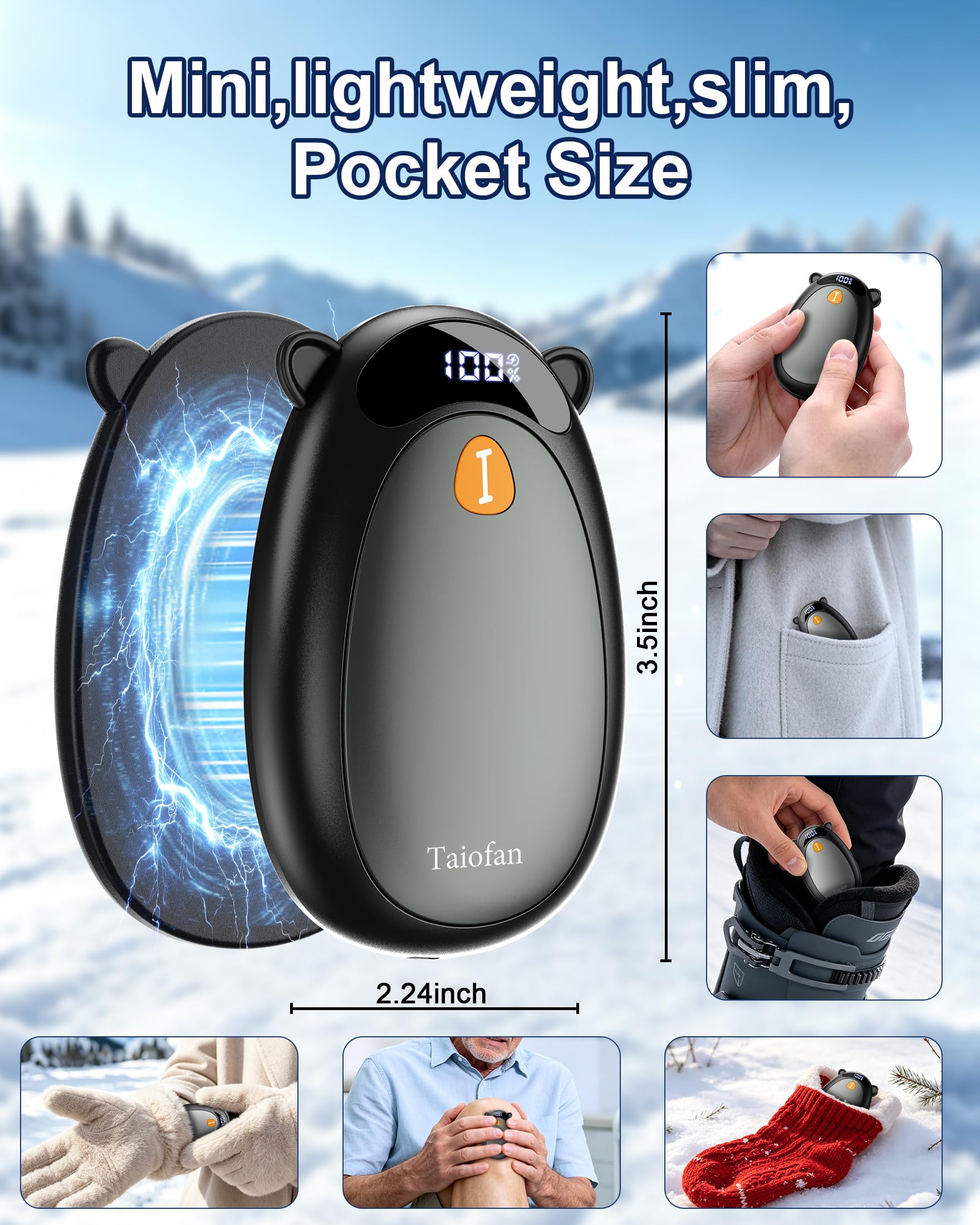 Taiofan next to a phone in pocket for scale and portable warmth benefit