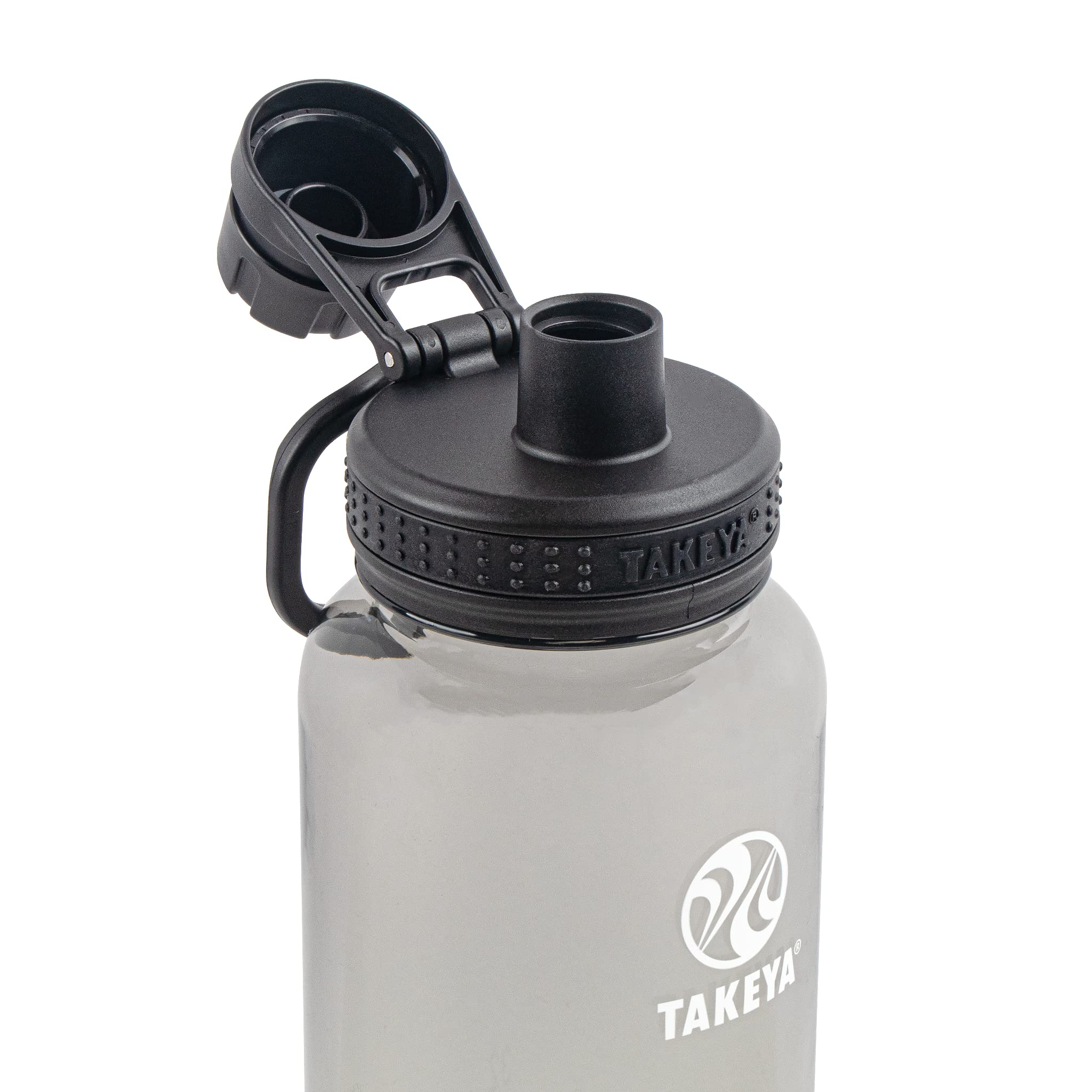 Takeya Stormy Black spout and handle close-up showing fast-drink spout and secure grip