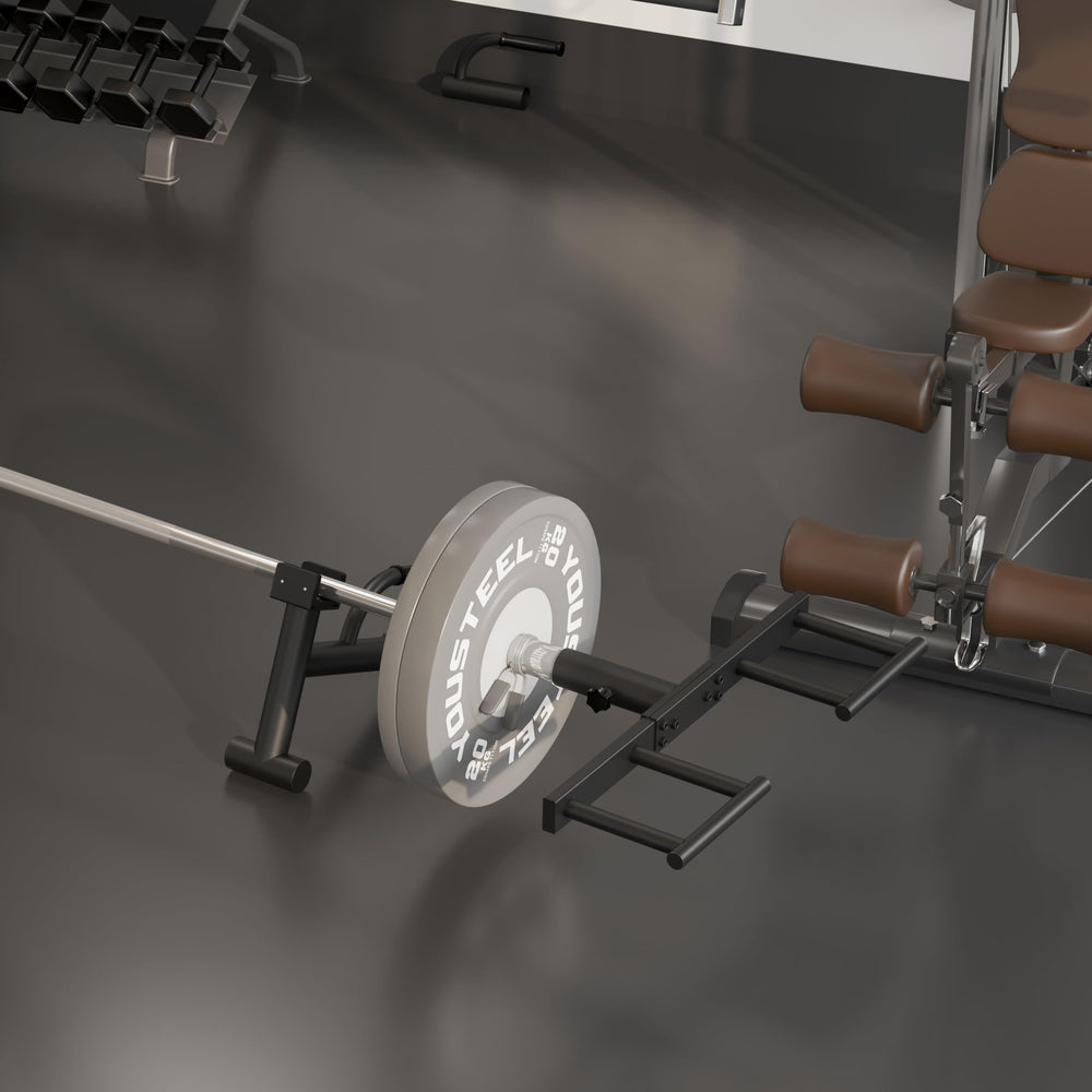 Tamisom slide-in adapter installed on a 2-inch Olympic bar for quick setup
