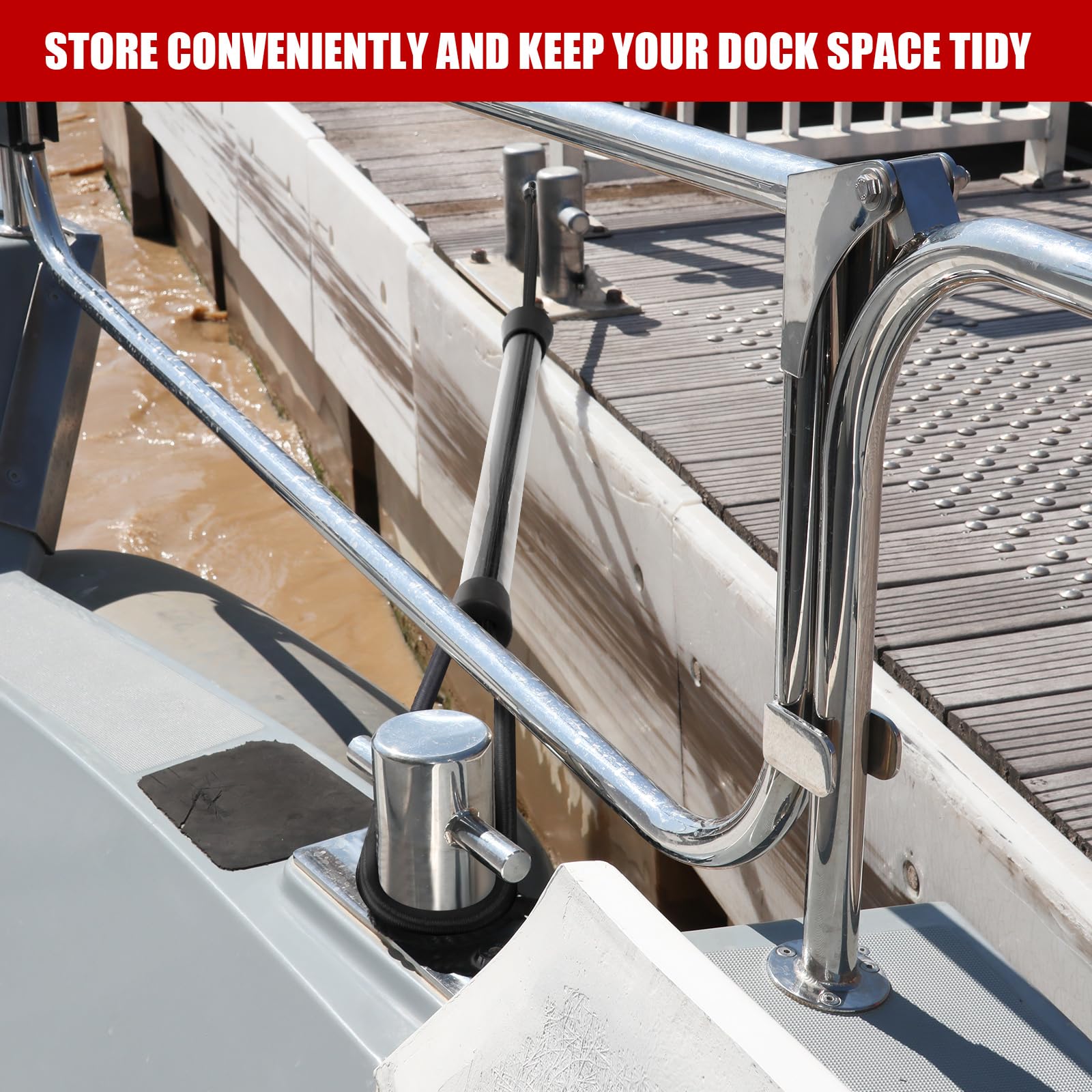 Tandefio dock rods in use on a private dock, simplifies single-person docking benefit