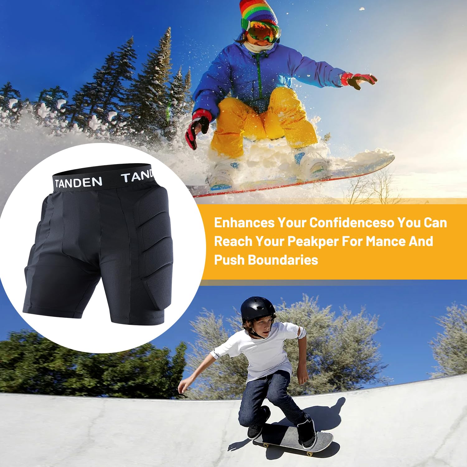 Tanden size comparison on model showing fit options for youth and adults