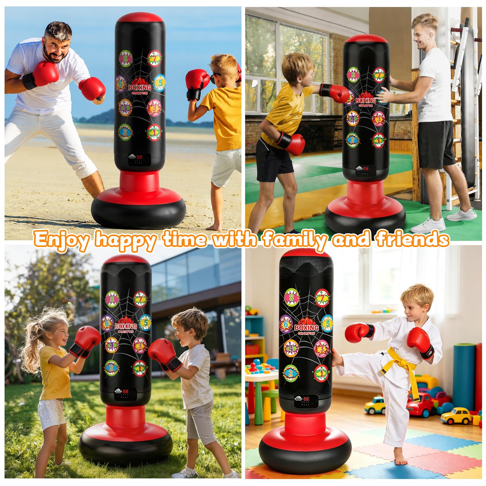 Taotuo child striking bag in playroom promoting coordination and energy