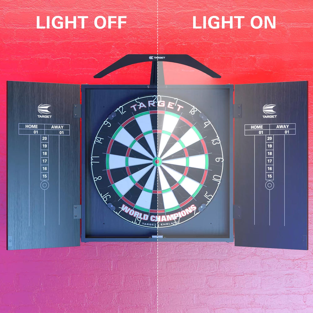 Target Darts Arc pack contents displayed with arm and 3M adhesive