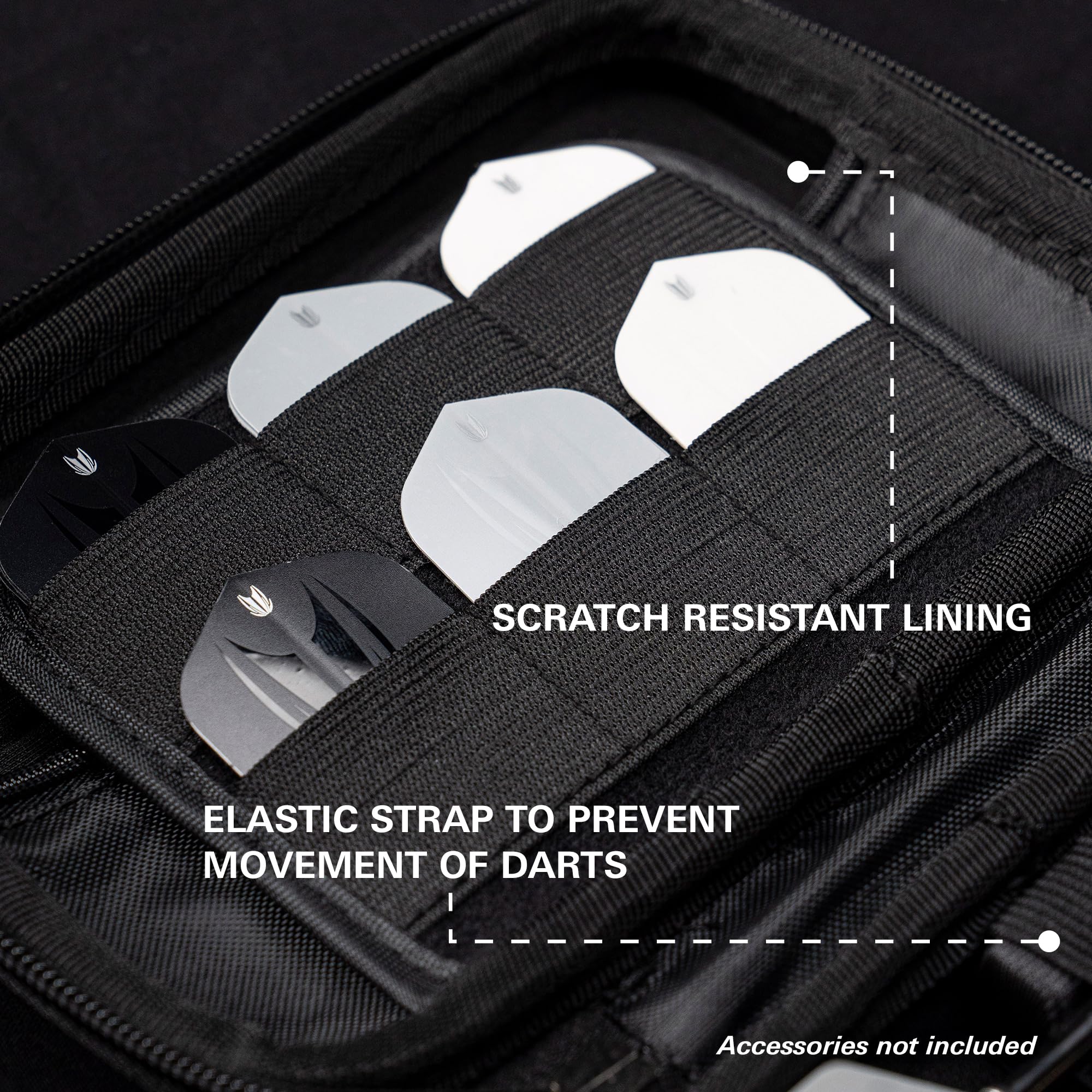 Target Darts clear zip-lock pouches full of spare flights and shafts for quick access