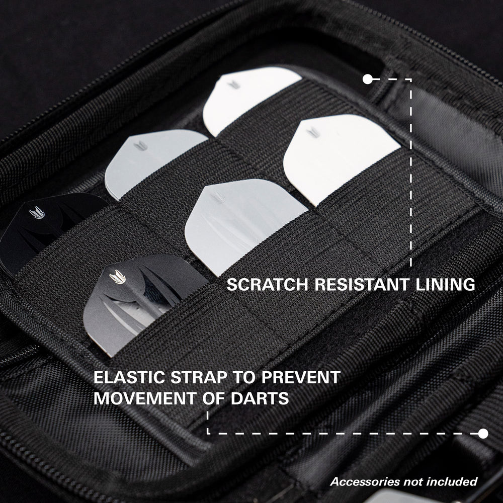Target Darts clear zip-lock pouches full of spare flights and shafts for quick access