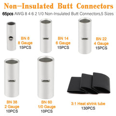 Taukealugs detail of non-insulated butt connectors showing smooth barrels