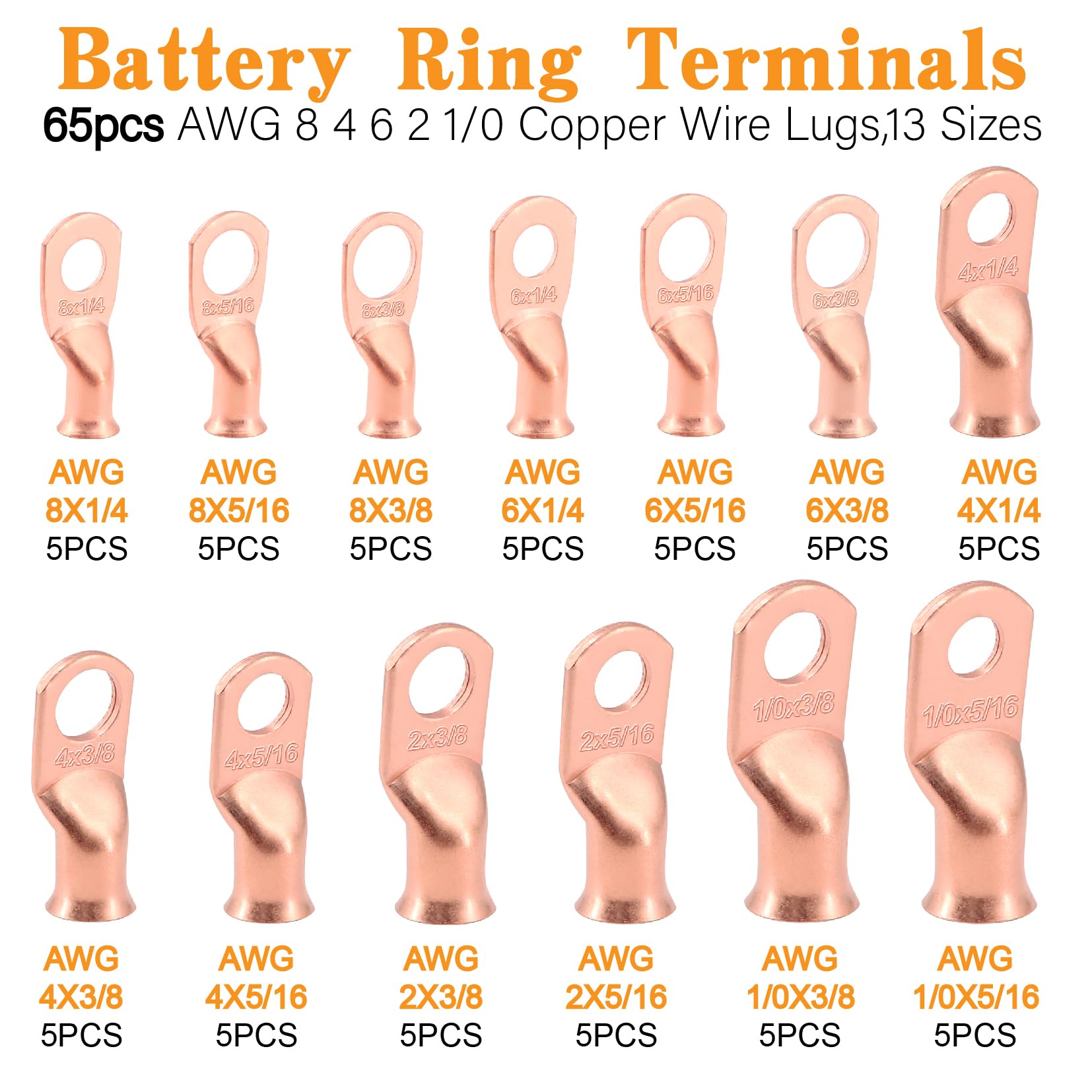 Taukealugs spread of butt connectors and copper lugs illustrating included sizes